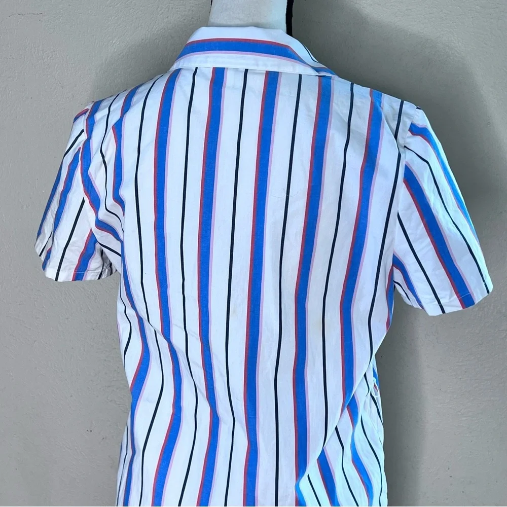 J Crew white blue striped cotton shirt dress